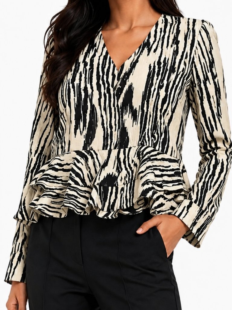 Baum Und Pferdgarten Maloua Abstract Peplum Blouse Cream Black Size 2/S Nwt